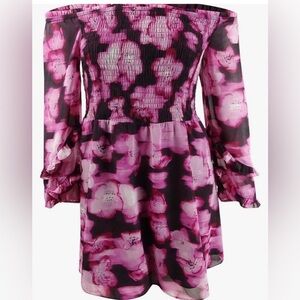 Bar III Women’s Smocked Off The Shoulder Floral Mini Dress